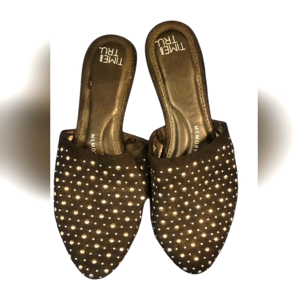 Time and Tru Women's Black Studded Mules